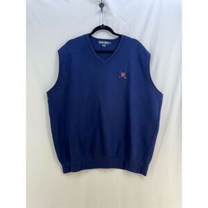 Vintage Polo Golf Ralph Lauren Mens Blue Sleeveless V-Neck Pullover Golf Sweatsh